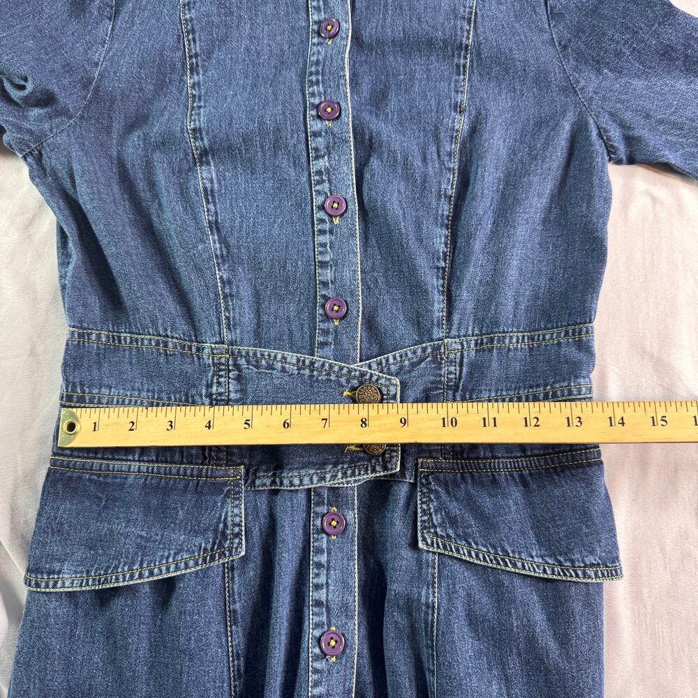 Michael Kors Denim Shirt Dress XS Blue Belted Button Front Midi Pockets - Picture 6 of 7